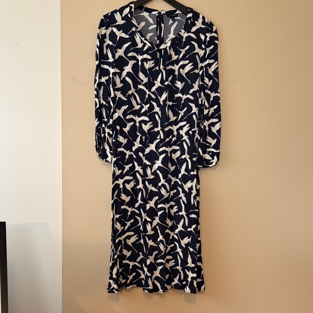 Talbots Navy and White doves  3/4 Sleeve Dress